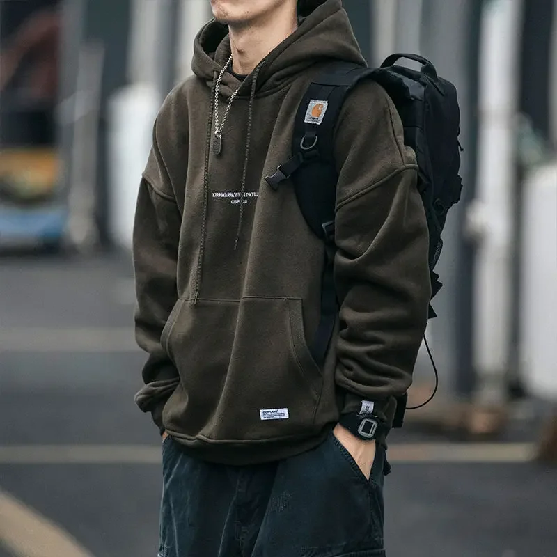 Sweatshirt for Men Hooded Green Hoodies Male Clothes Loose Streetwear Overfit 90s Vintage Simple Aesthetic Cotton One Piece S