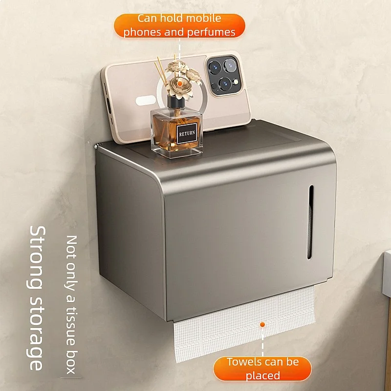 Waterproof Wall Mount Toilet Paper Holder with Drawer & Towel Shelf Bathroom Organizer