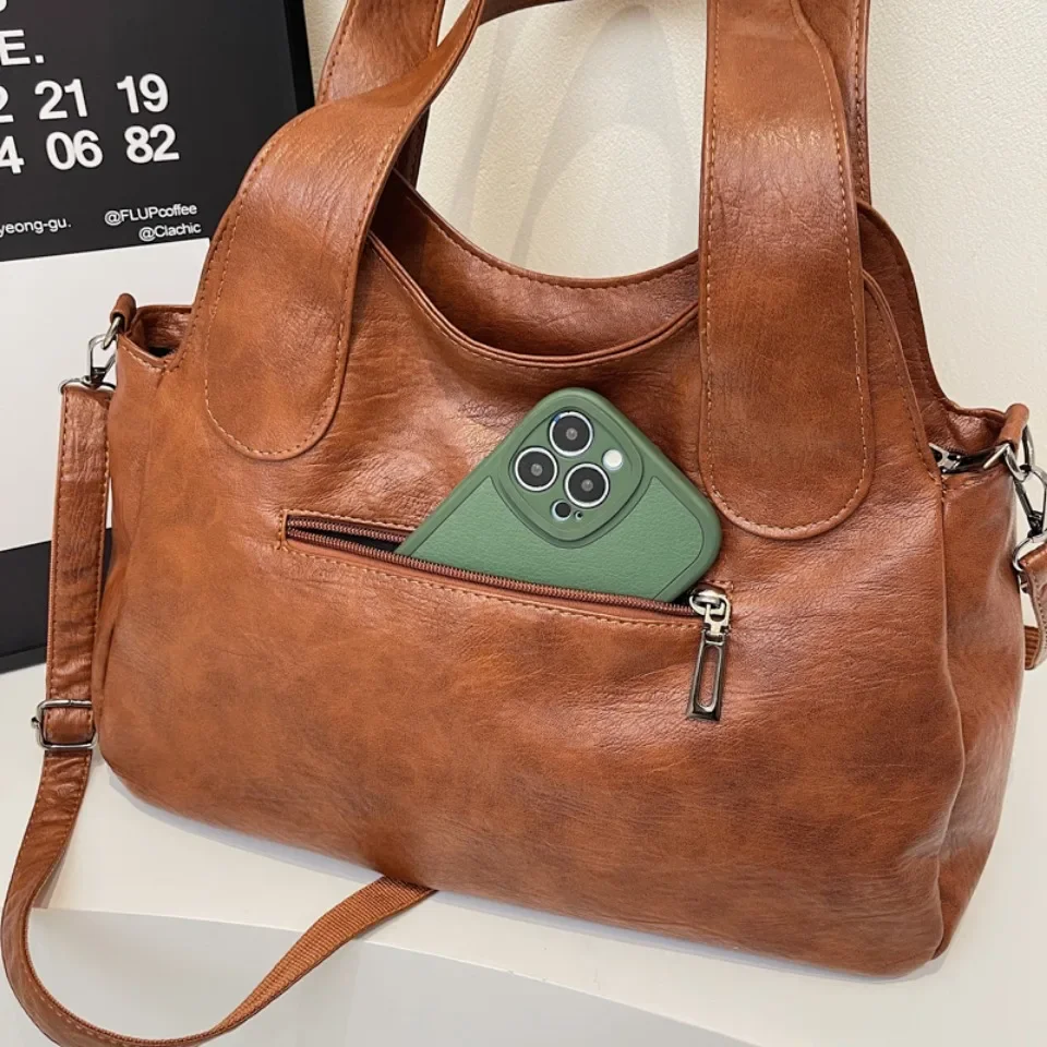 Vintage Shoulder Bags for Women High Quality Soft Leather Cross-body Bags Casual Tote Purse Travel Messenger Commuting Handbag