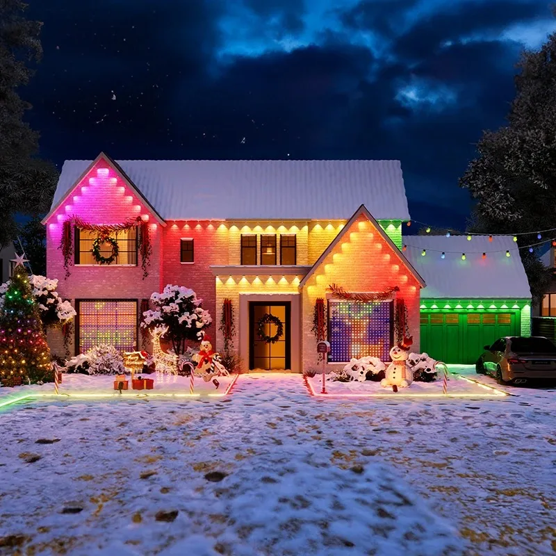 LED Outdoor Eaves Atmosphere Light String Bluetooth RGB LED Light Strip Waterproof Decoration Suitable for Party Scene Mode Ligh