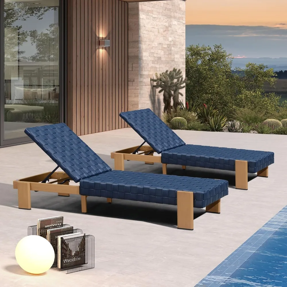 

Patio Lounge Chair, Modern Outdoor Chaise Lounge 2 Piece, with Adjustable Backrest Rattan Chaise Lounge Chairs