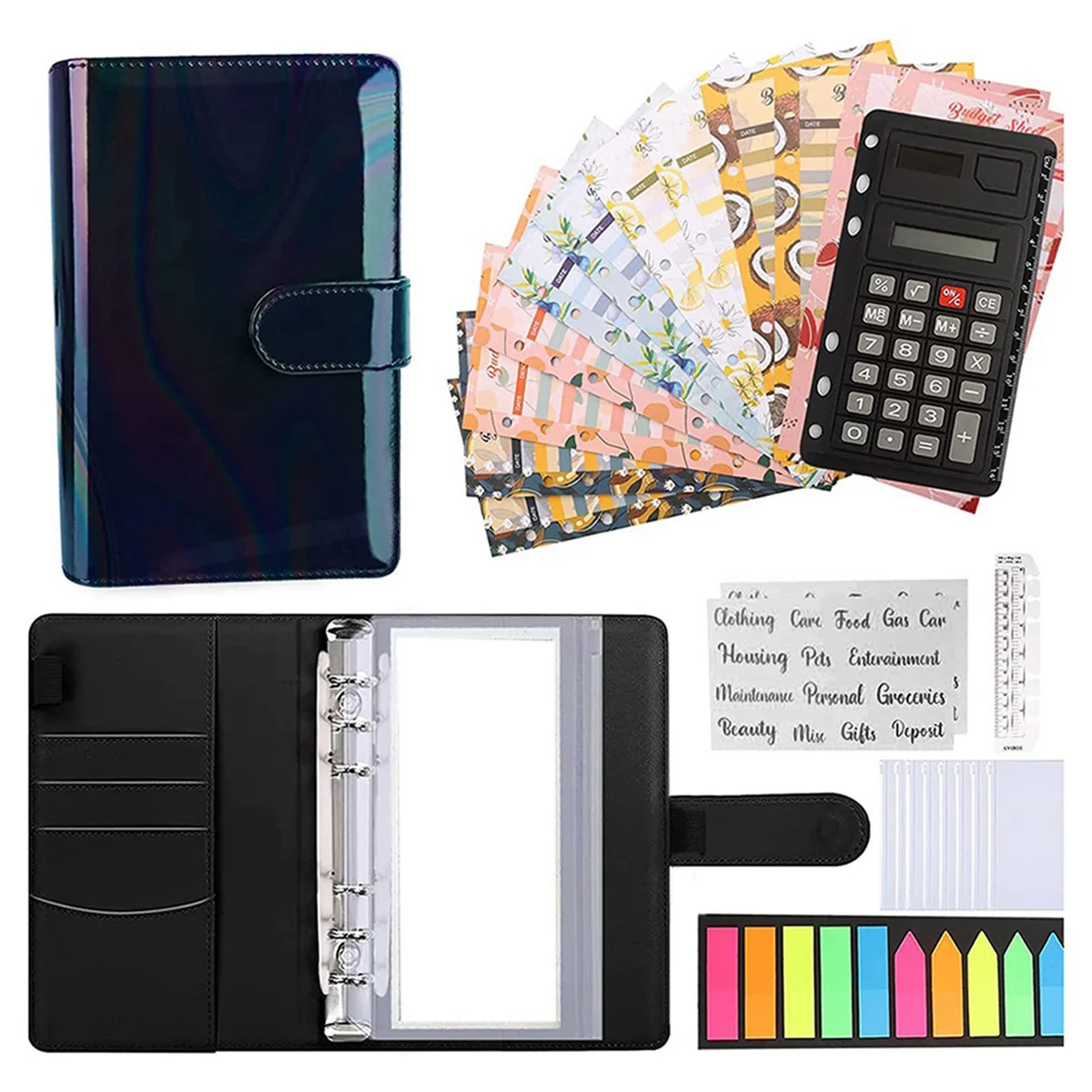 A6 Budget Binder, with Zipper Envelopes,Calculator and Card,PU Money Saving Organizer for Cash Stuffing Envelopes Binder