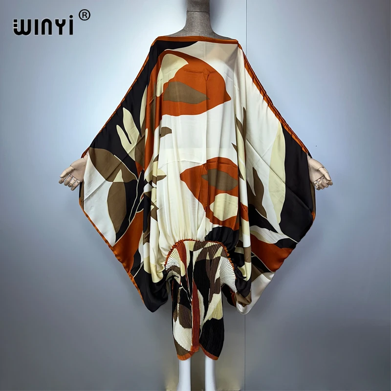 WINYI Pleated Elastic loose dress beach cover up kaftan abaya dubai luxury party dress evening dress abaya muslim woman  عبايات