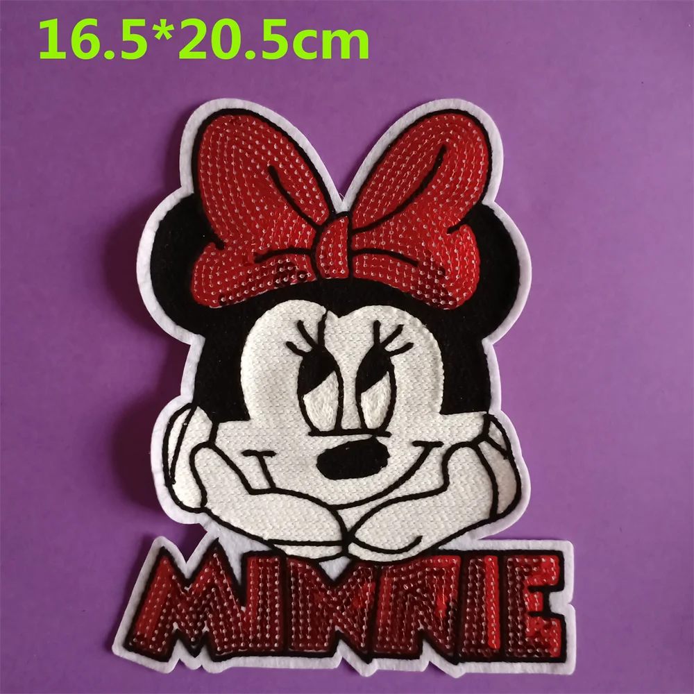 [1Pcs Large] Minnie Mouse Anime Mbroidered Patches for Children\'s Clothing Mickey Mouse Sew On Cute Luxury Patch for Kid Jackets