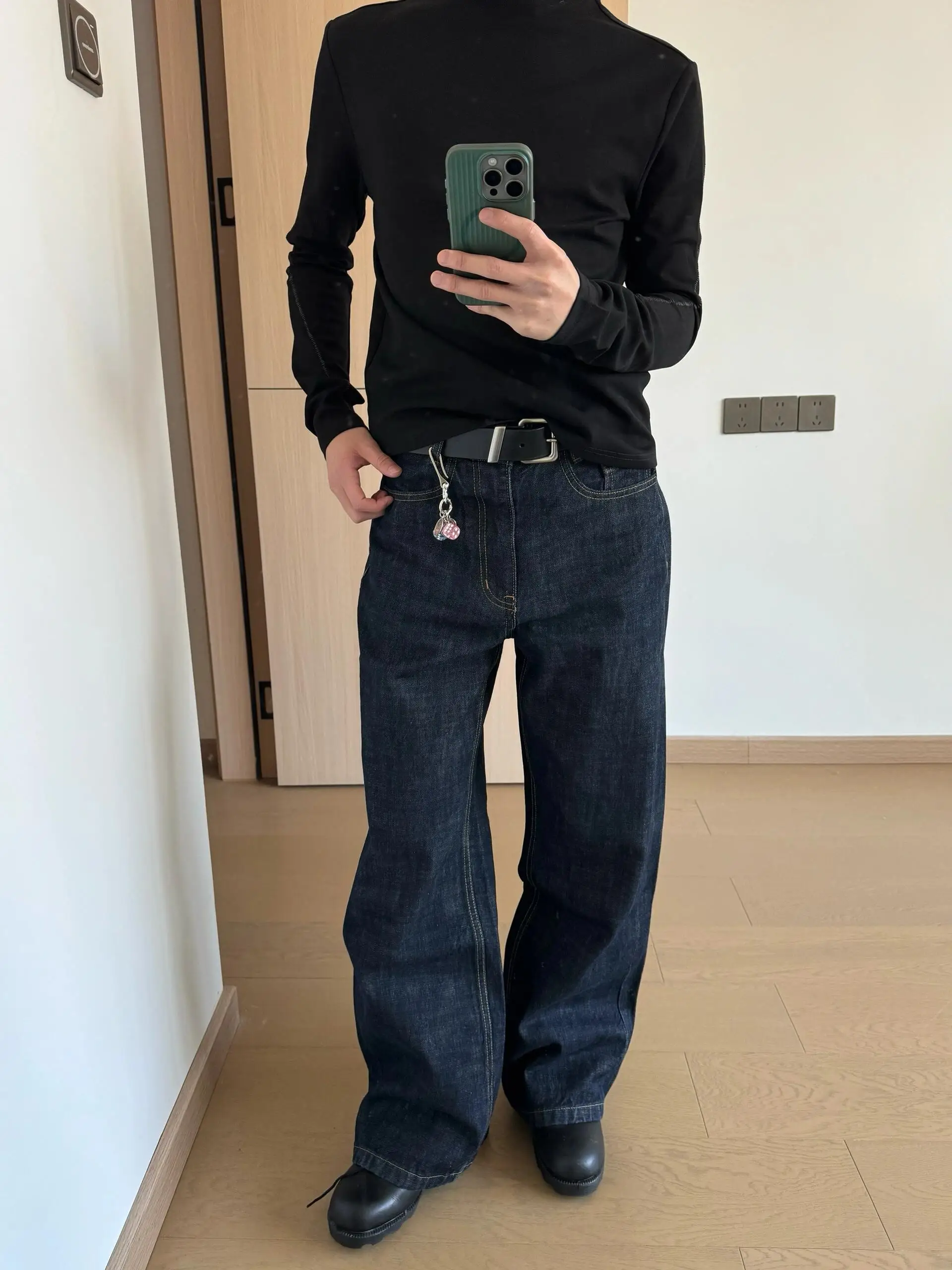 

Washed Deep Blue Vintage American Vibe Men's Straight Leg Loose Casual Long Jeans Original Denim Wide Leg Pants Youth Fashion