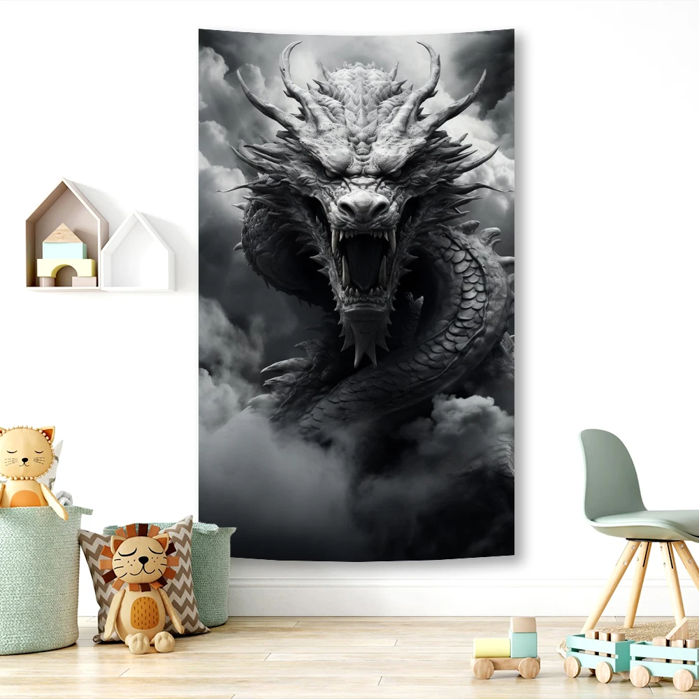 Cool Medieval Dragon Tapestry, Fantasy Animal Dragon Tapestry Wall Hanging For Men Boys Bedroom, Gothic Tapestries Poster Blanke