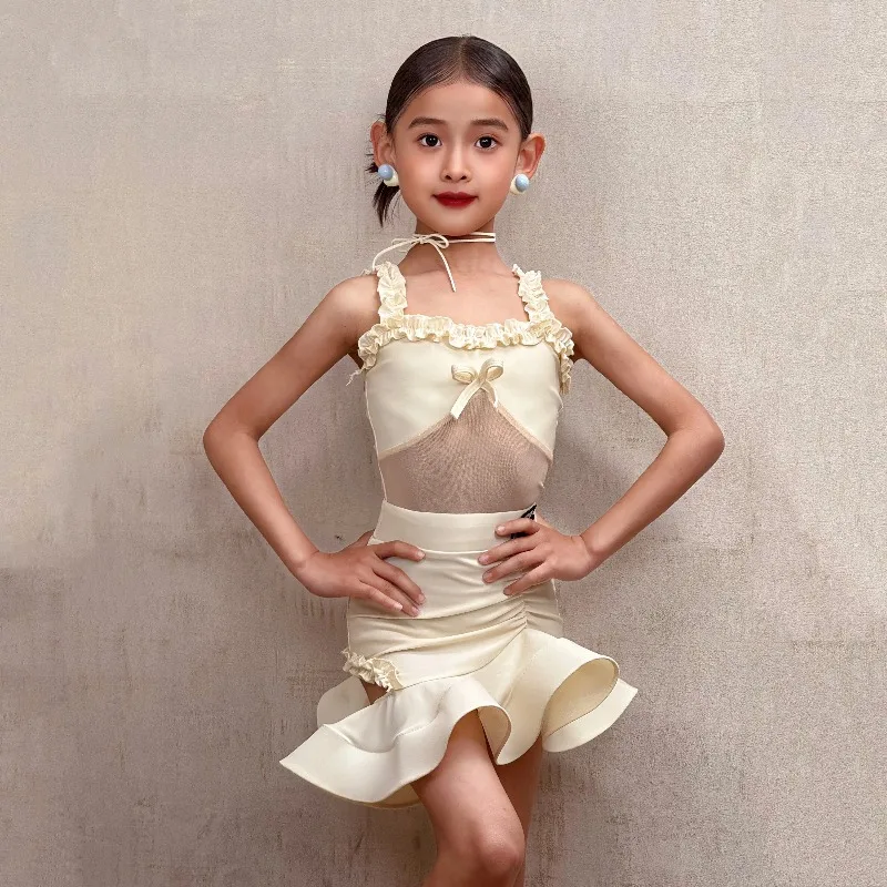 New Summer Kids Latin Dance Costume For Girls High-End Practice Training Children Performance Outfit Set Dancewear Costume