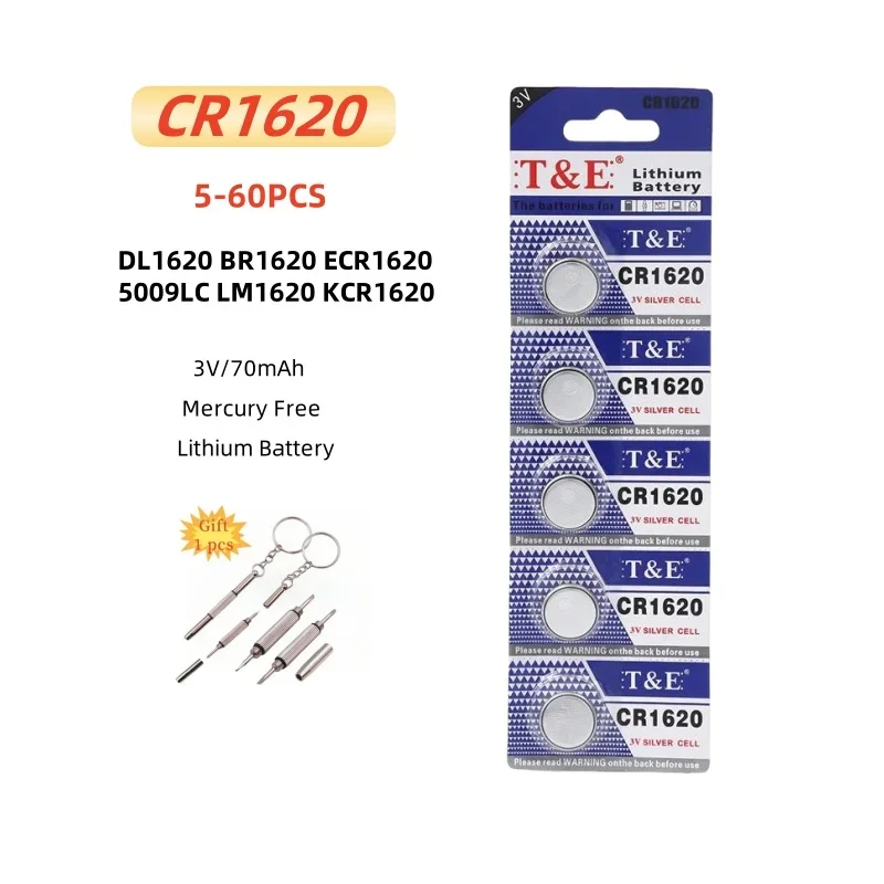 Button Cell CR1620 Battery DL1620 BR1620 ECR1620 5009LC LM1620 KCR1620 3V Lithium Battery For Watch Car Key Remote