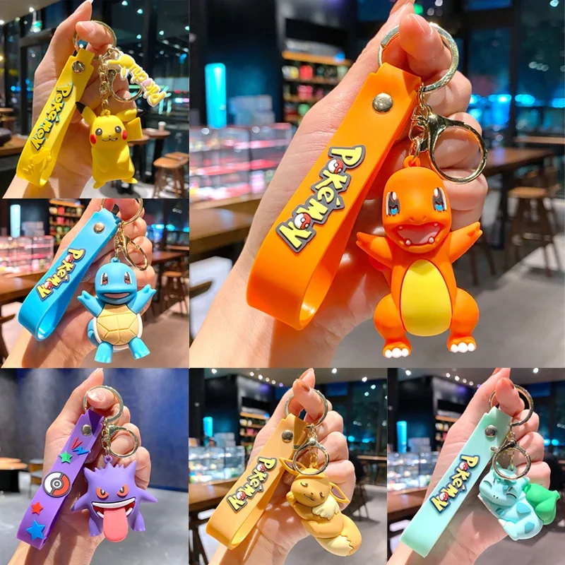 

MINISO Anime Pokemon Action Figures Keychain Cute Kawaii Eevee Pikachu Charmander Model Pendant Key Chain Toys for Children Gift