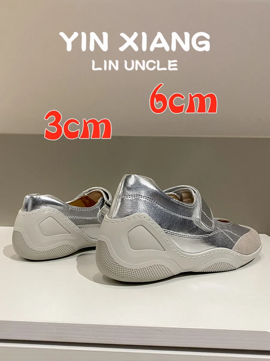 

Women's Ballet Flat Shoes Summer 2024 New Magic Tape Low Cut Cowhide Material Heightening Mary Janes Casual round Toe Rubber ...