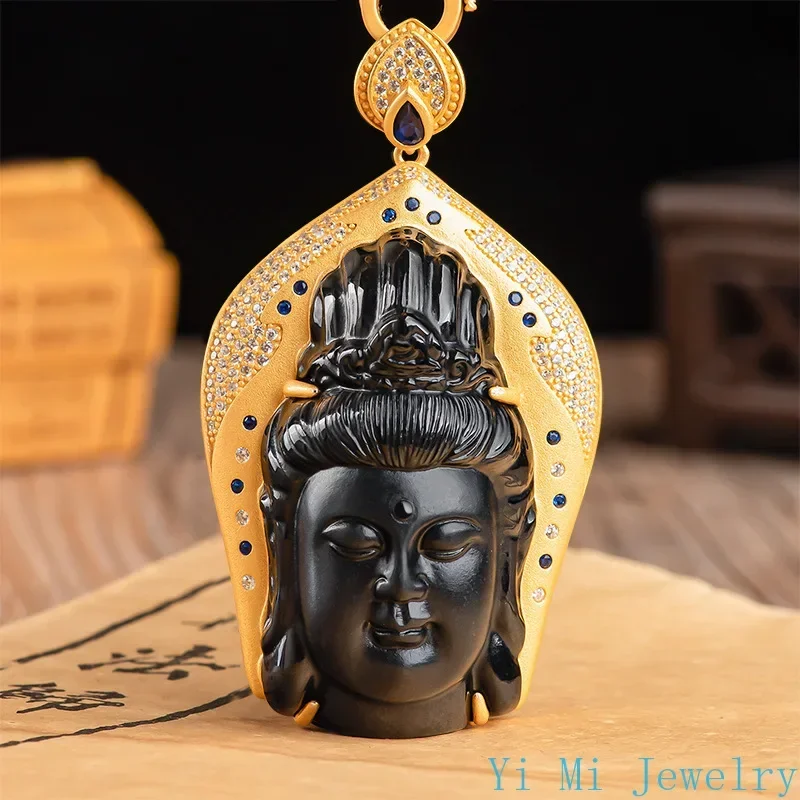 

S925 Silver Natural Ink Jade A Goods Jade Pendant Ink Jade Amitabha Buddha Jade Pendant Fashion Simple Women's Style