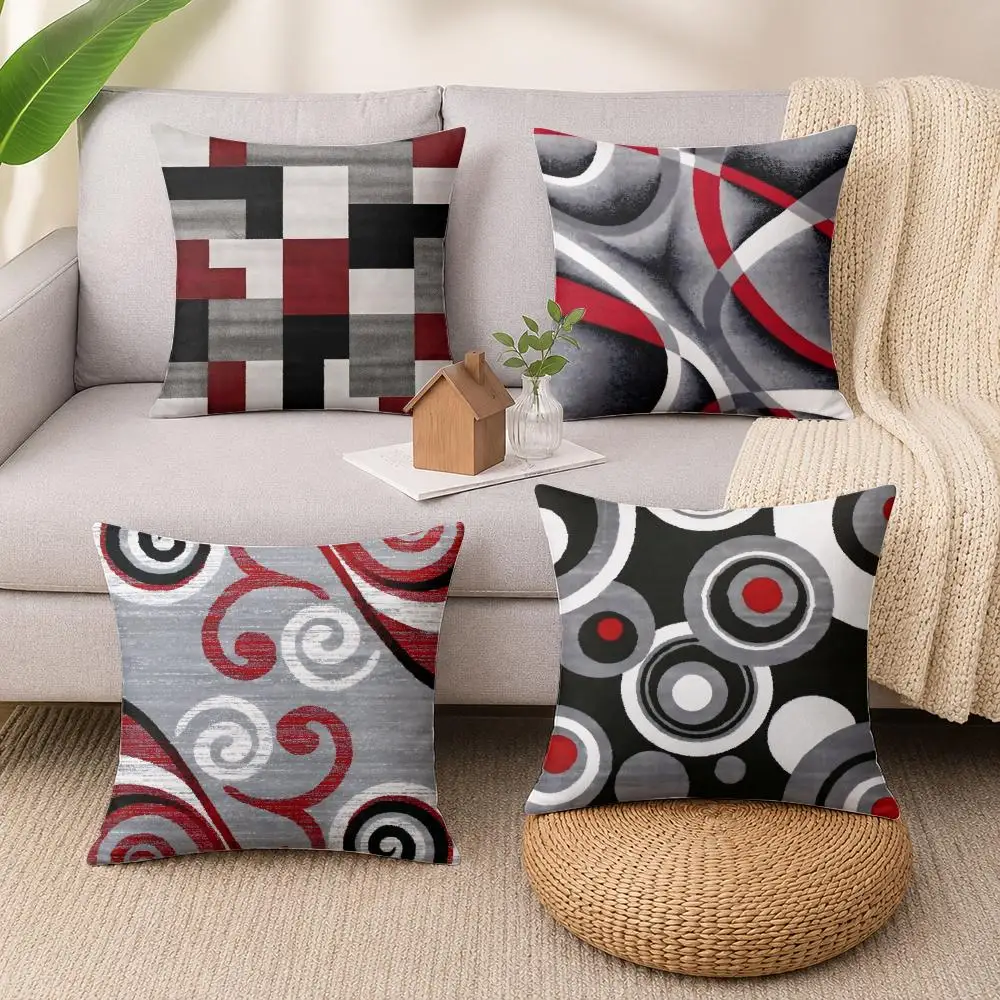 Abstract Gray Red Swirls Cushion Cover Luxury Soft Plush Short Fur Cushion Case Warm Cozy Sofa Bed Decorative Home Accent