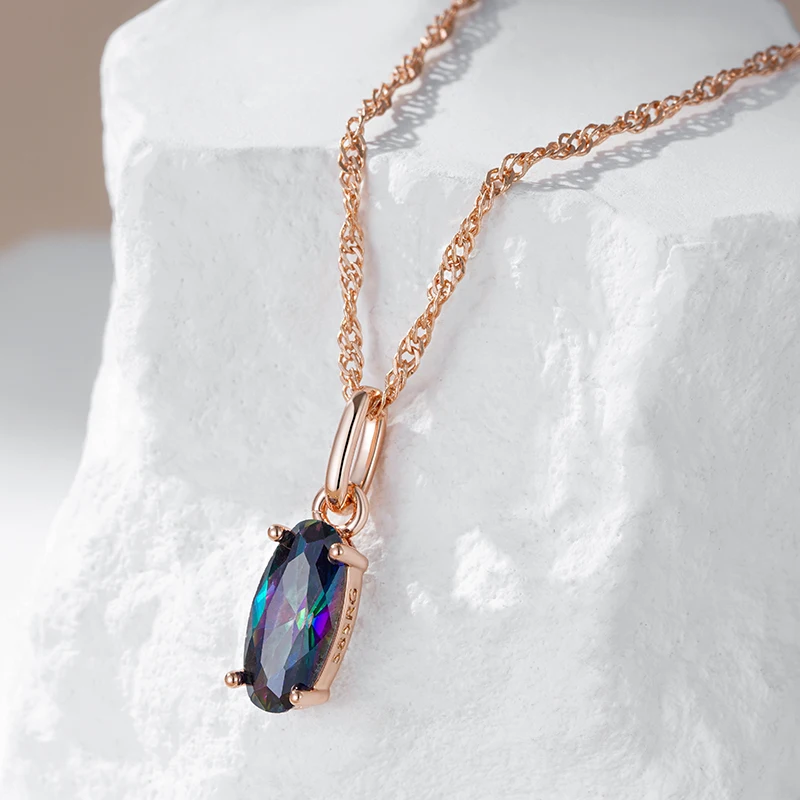 Kienl Simple Colorful Natural Zircon Pendant Necklace Women Luxury 585 Rose Gold Color Pendant High Quality Daily Fine Jewelry