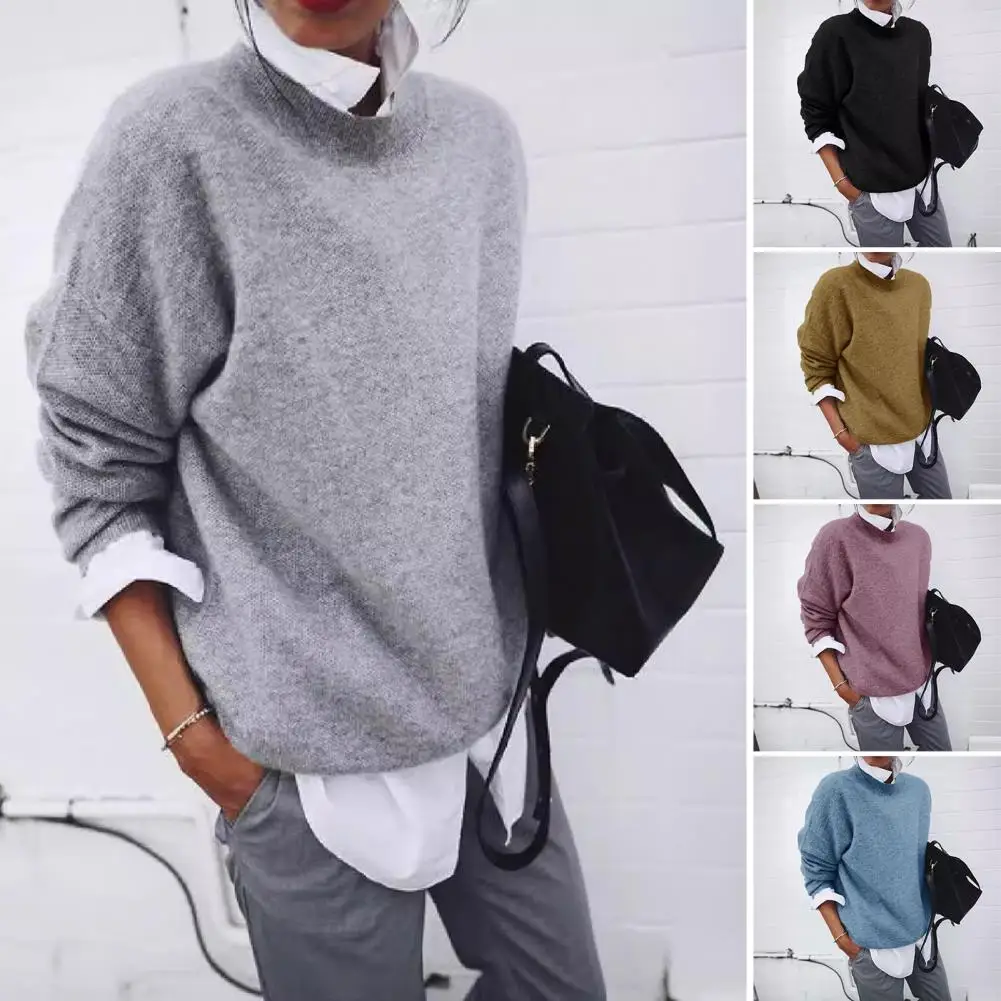 Comfortable Stretchy Sweater Stylish Women's Lapel Sweater with Fake Two-piece Design Long Sleeve Knitting Top Lightweight Loose