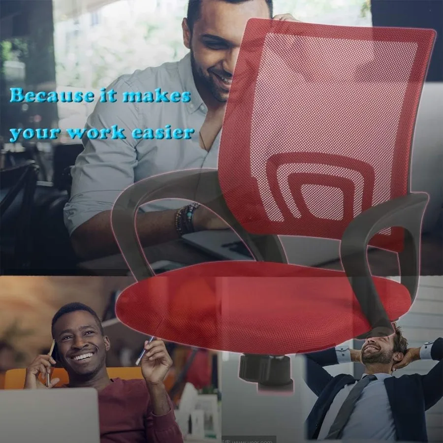 كرسي مكتب، كرسي كمبيوتر شبكي، دعم قطني، مقعد تنفيذي حديث قابل للتعديل، كرسي دوار مع عجلات (أحمر)