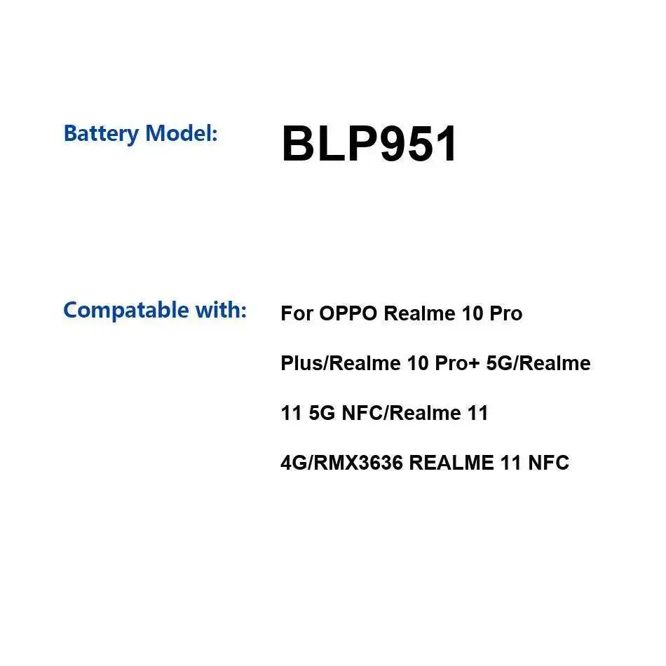 

Аккумулятор BLP951 емкостью 5000 мАч для Oppo Realme 10 Pro Plus Pro + 5G 11 4G RMX3636, долговечный