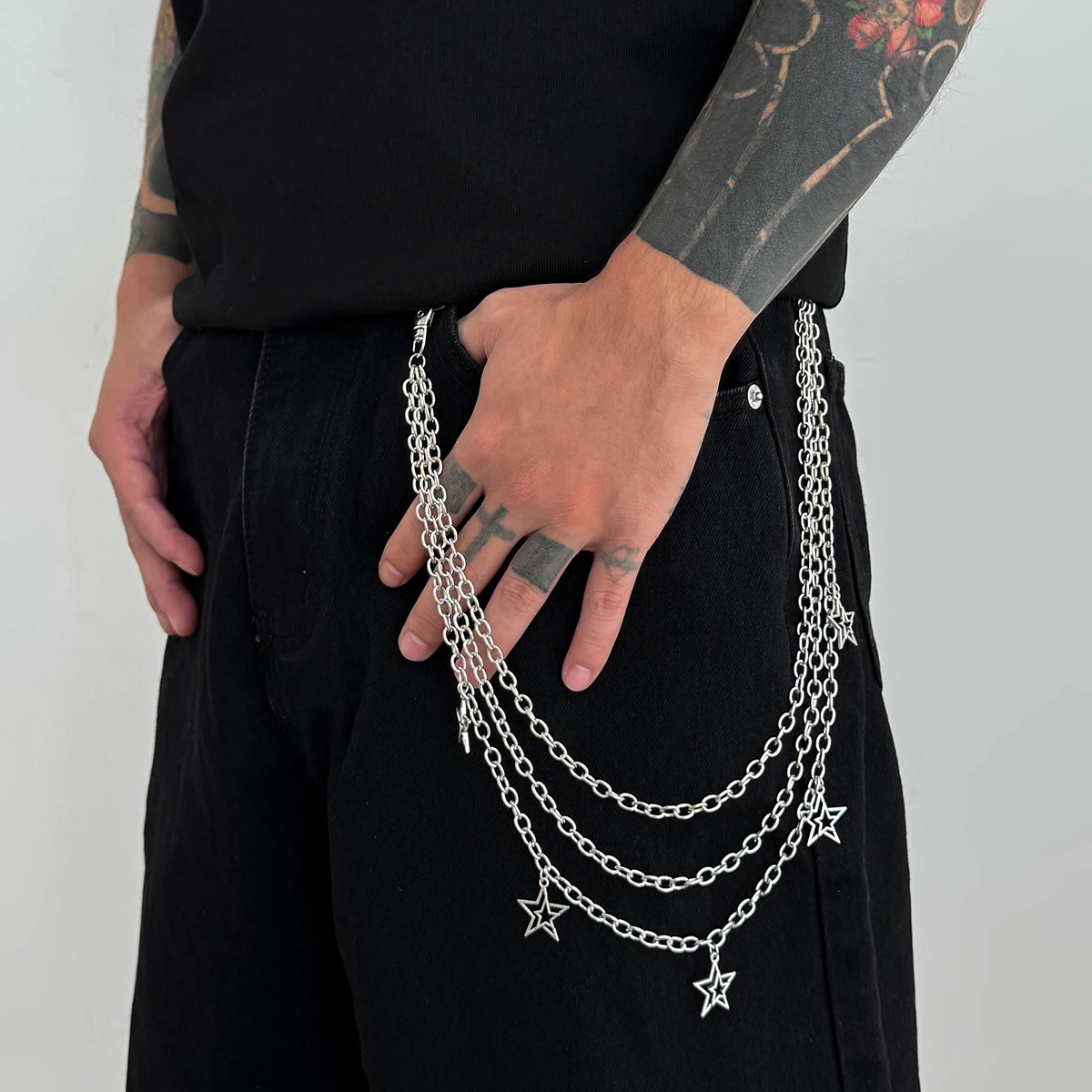 Salircon Hip Hop Punk Metall Hollowout Pentagramm Brieftasche Gürtel Kette Schlüsselbund Männer Trend Multilayer Jean Hosen Kette Partei Schmuck
