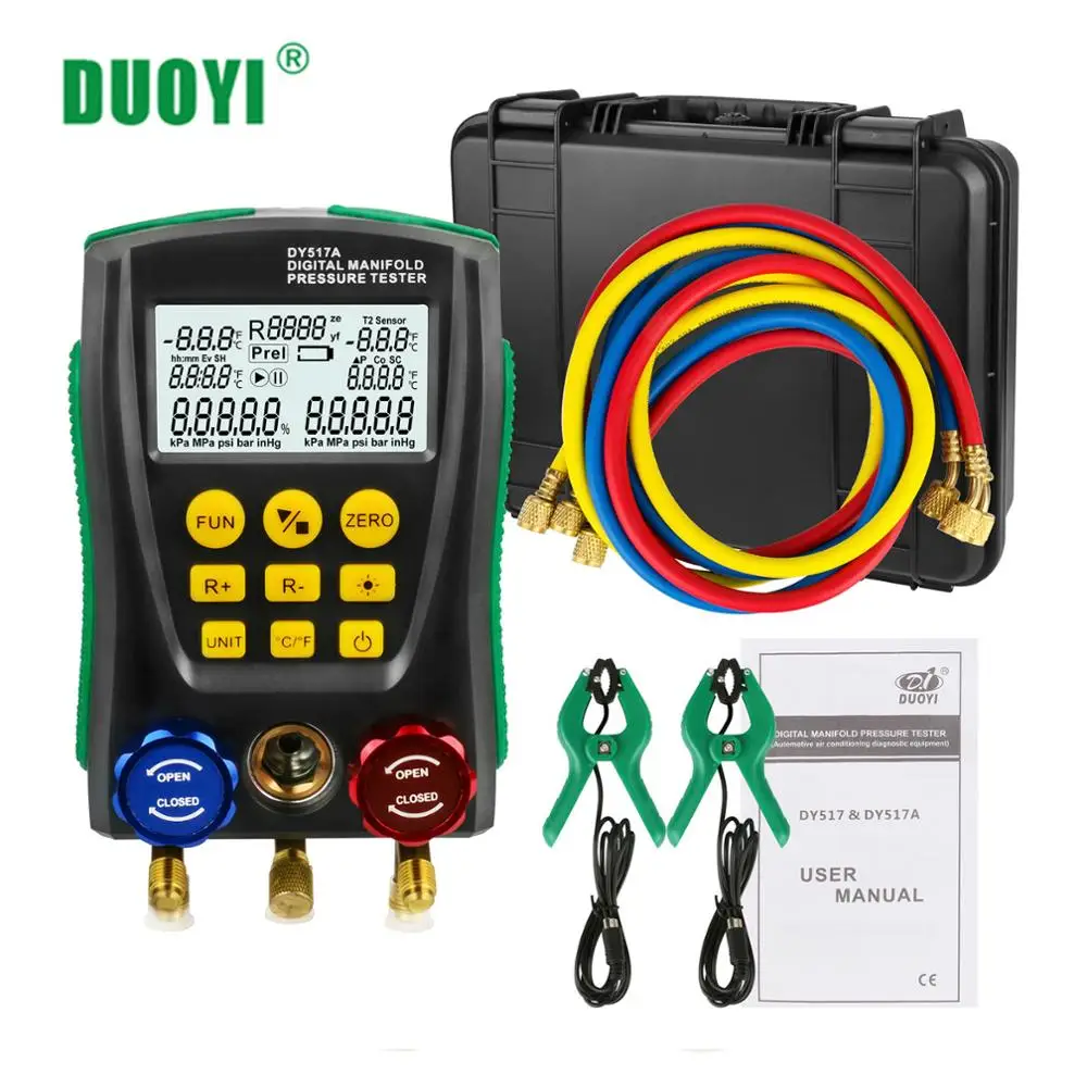 DUOYI DY517A DY517 Refrigeration Meter Set R410A Digital Manifold Pressure Gauge Vacuum Pressure Temperature Meter Test Testo550