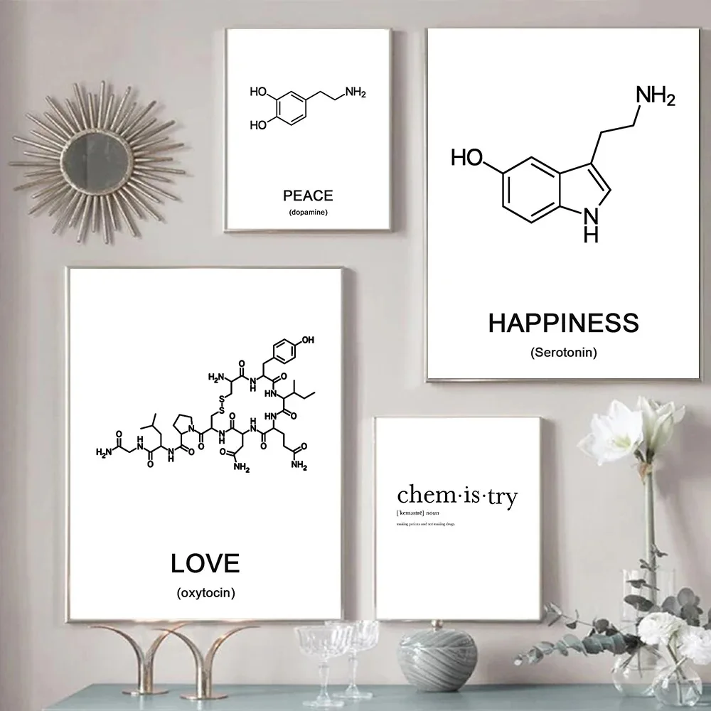 School Lab Wall Art Canvas Painting Print Oxytocin Dopamine Molecular Structure Picture Poster Chemistry Science Classroom Decor