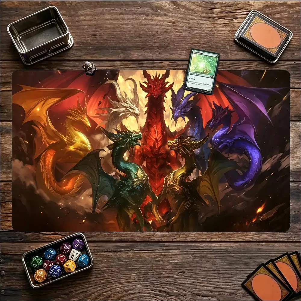 Dual Dragons Purple Lightning Storm Playmat Epic Large Gaming Desk Mat Extended Mouse Pad for Fantasy Dragon Collectors