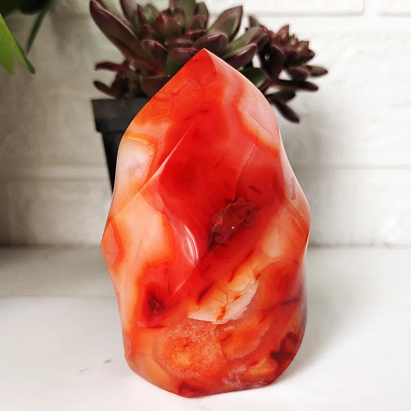الحجر الطبيعي الأحمر العقيق لهب الكريستال Lce كريم الشعلة الروحية الطاقة الشفاء و فنغ شوي مكتب غرفة الديكور ميزون المنزل #3