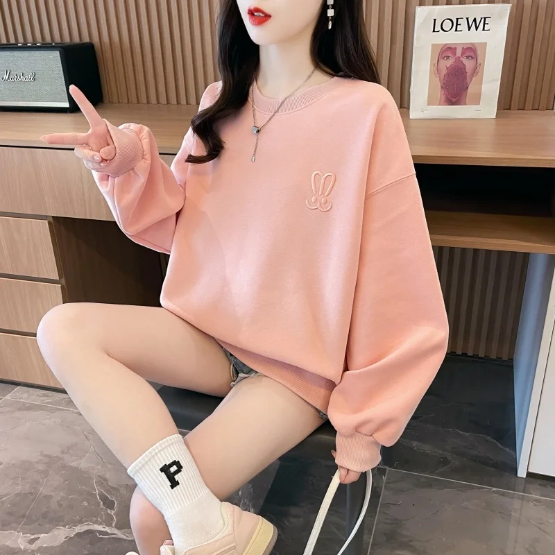 Moletons femininos roupas bonitos retalhos bolsos grandes topos de algodão de alta qualidade diversão outono macio stand-up pelúcia vintages bloqueio