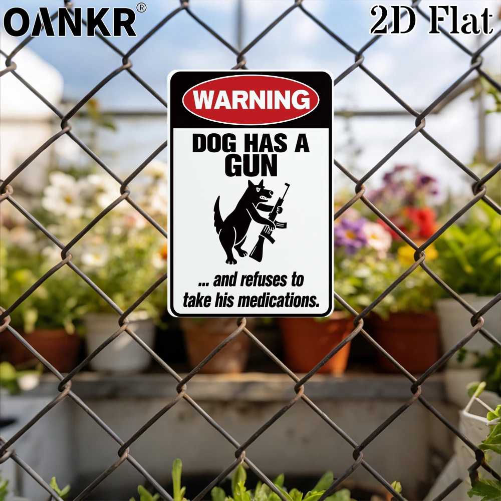 Vintage Metal Tin Sign, Warning Dog Has A Gun Metal Signs for Man Cave Garden Farm Fence Home Wall Decor Plaque Accessories