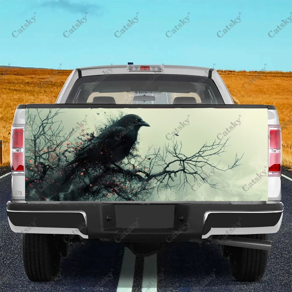 Dark Fantasy Crow Truck Tailgate Wrap Professional Grade Material Universal Fit for Full Size Trucks Weatherproof