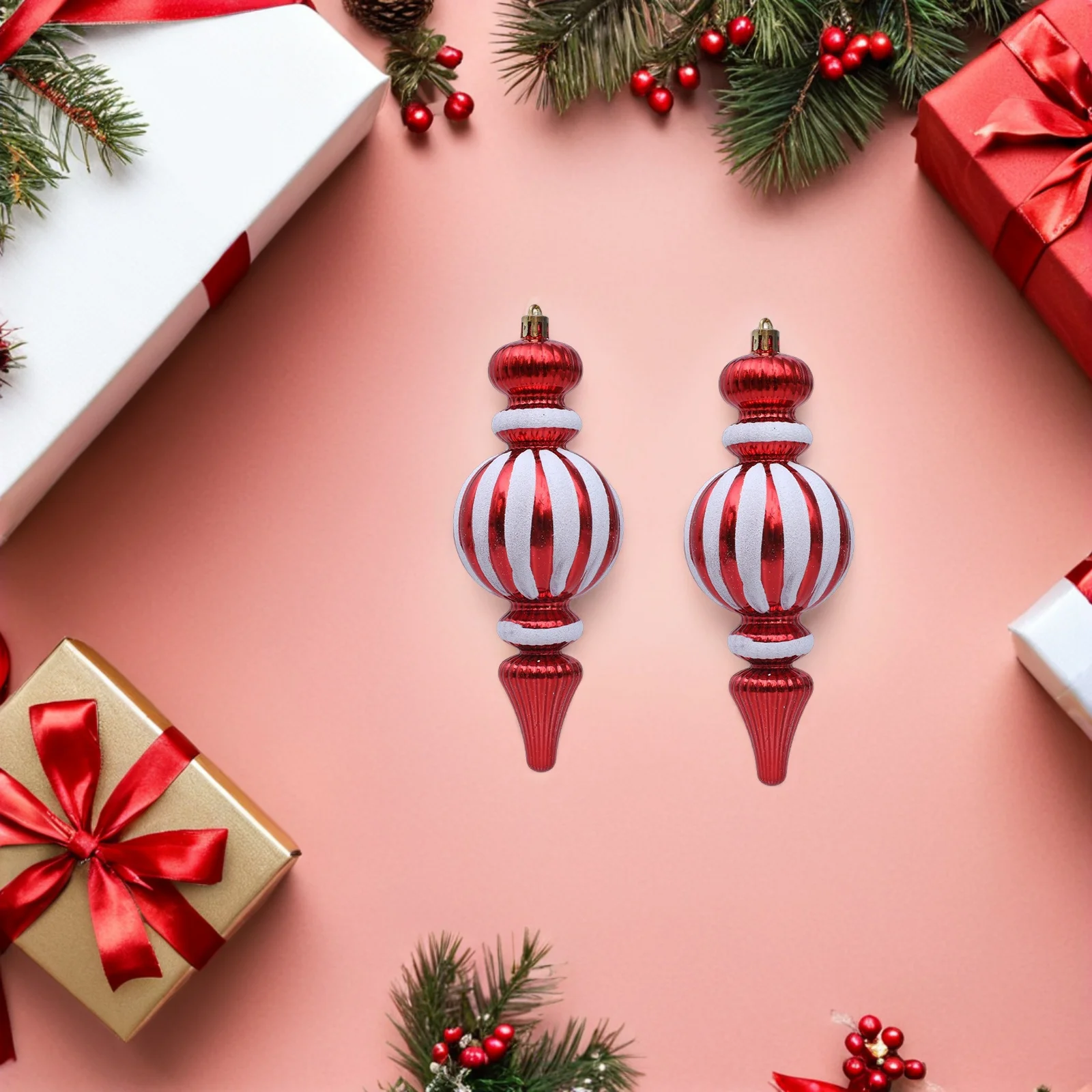 4Pcs Red White Gourd Christmas Ornaments Hanging Pendant Holiday Bauble Hangers Christmas Tree Decor Striped Baubles