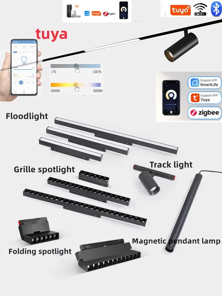 Zigbee Smart LED Magnetic Track Light Dimmable 48V Pendant Spot Lamp Magnet Flexible Fixture Rail Modern Changeable Design Syste