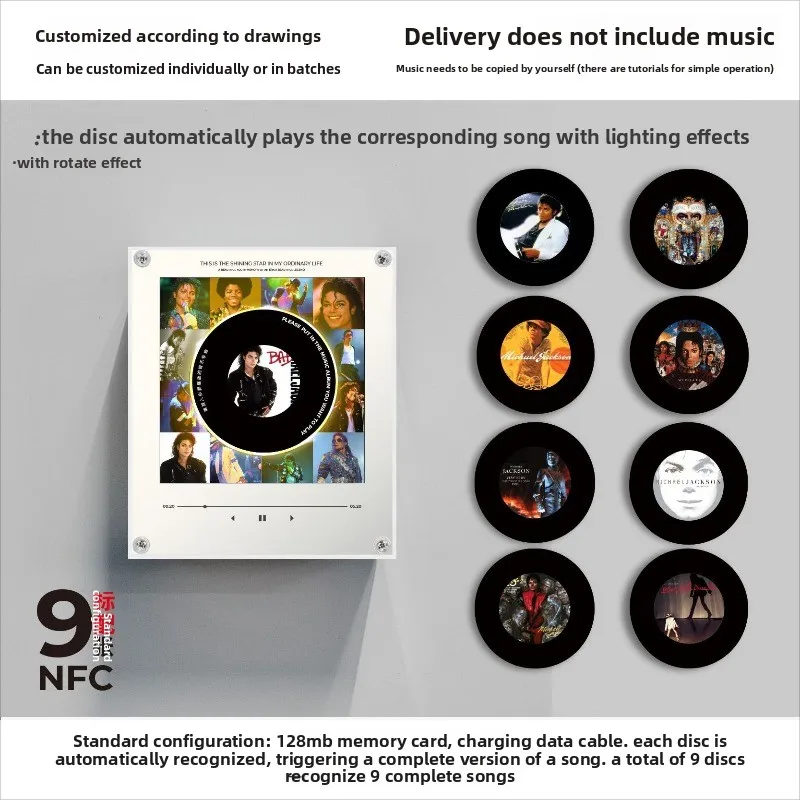 induction music refrigerator sticker, vinyl record rotating night light, magnetic creative acrylic ornament