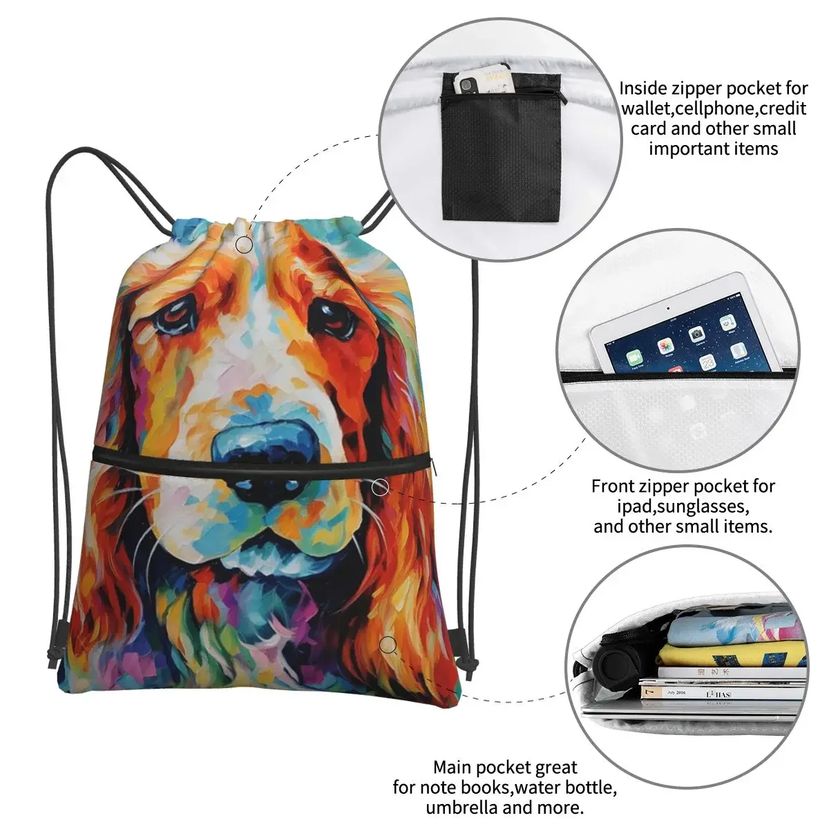 A Cocker Spaniel Portrait Backpacks Drawstring Bag Fashion Drawstring Bundle Pocket Storage Bags For Travel Sport Man Woman