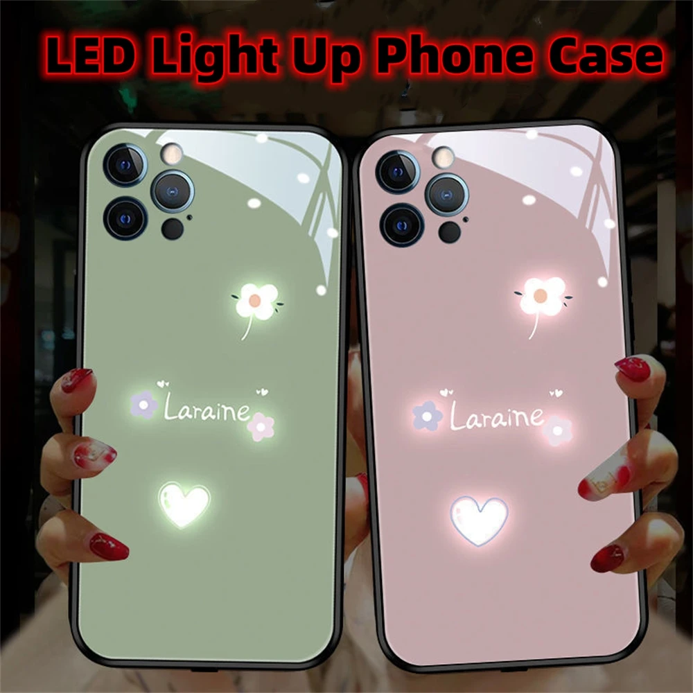 LED Incoming Light Flash Phone Case For iPhone 16 15 14 13 12 11 Pro Max Mini X XR XS Plus Shining Tempered Glass Back Cover