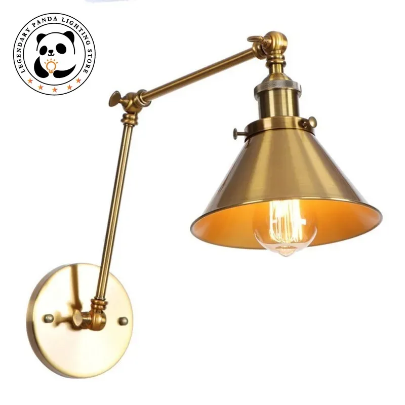 lampadas de parede led vintage para quarto domestico interior corredor braco longo ajustavel industrial arandela retro luzes de cobre preto e27 01