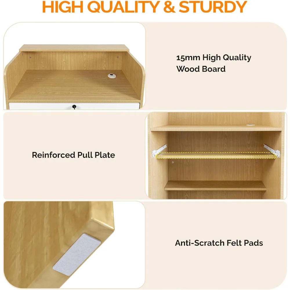 مكتب استقبال مع عداد، مكتب أمامي صغير مع درج قابل للقفل، طاولة استقبال خشبية حديثة لمكتب ردهة الصالون H #5