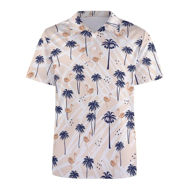 Hawaiian Tropical Plant Pattern Polo Shirt For Men Summer 3D Print Flower Short Sleeves T-shirt Street Button Loose T Shirts