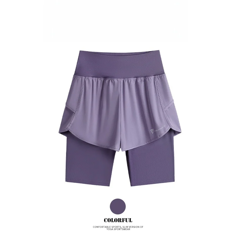 DRUR Yoga Shorts Women Summer Fake Two Piece High Waist Loose Gym Shorts With Pocket Ladies Lightweight Fitness Running Clothes image 3