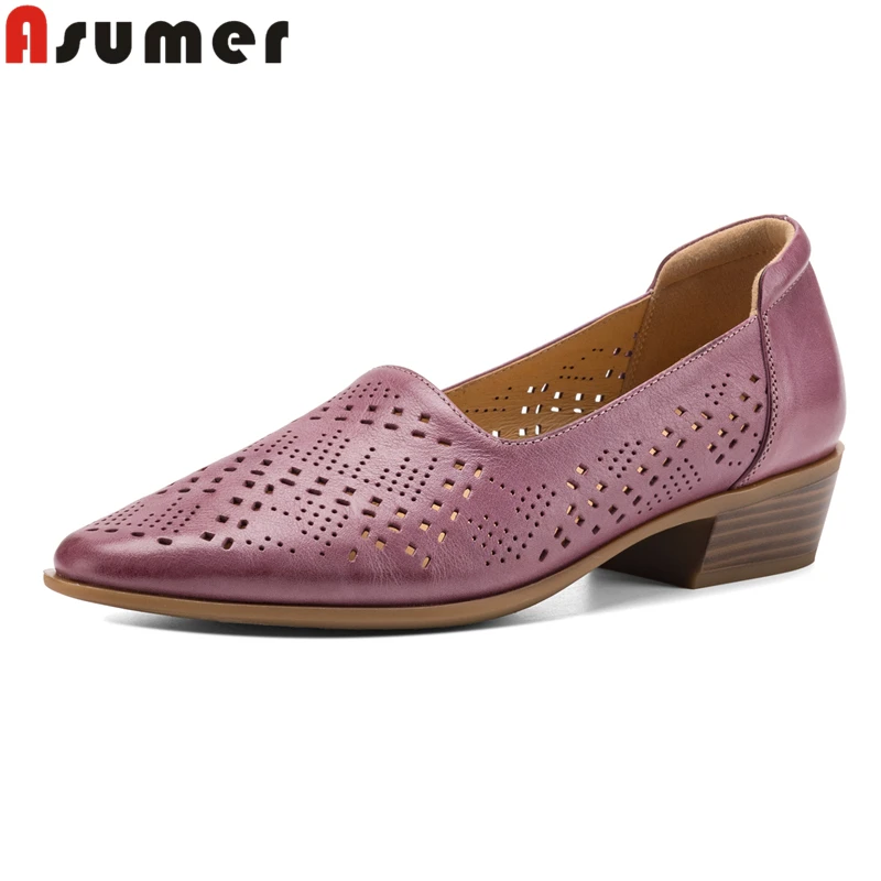 

MORAZORA Plus Size 34-42 New Genuine Leather Shoes Women Pumps Mid Heels Hollow Summer Shoes Ladies Office Dress Shoes