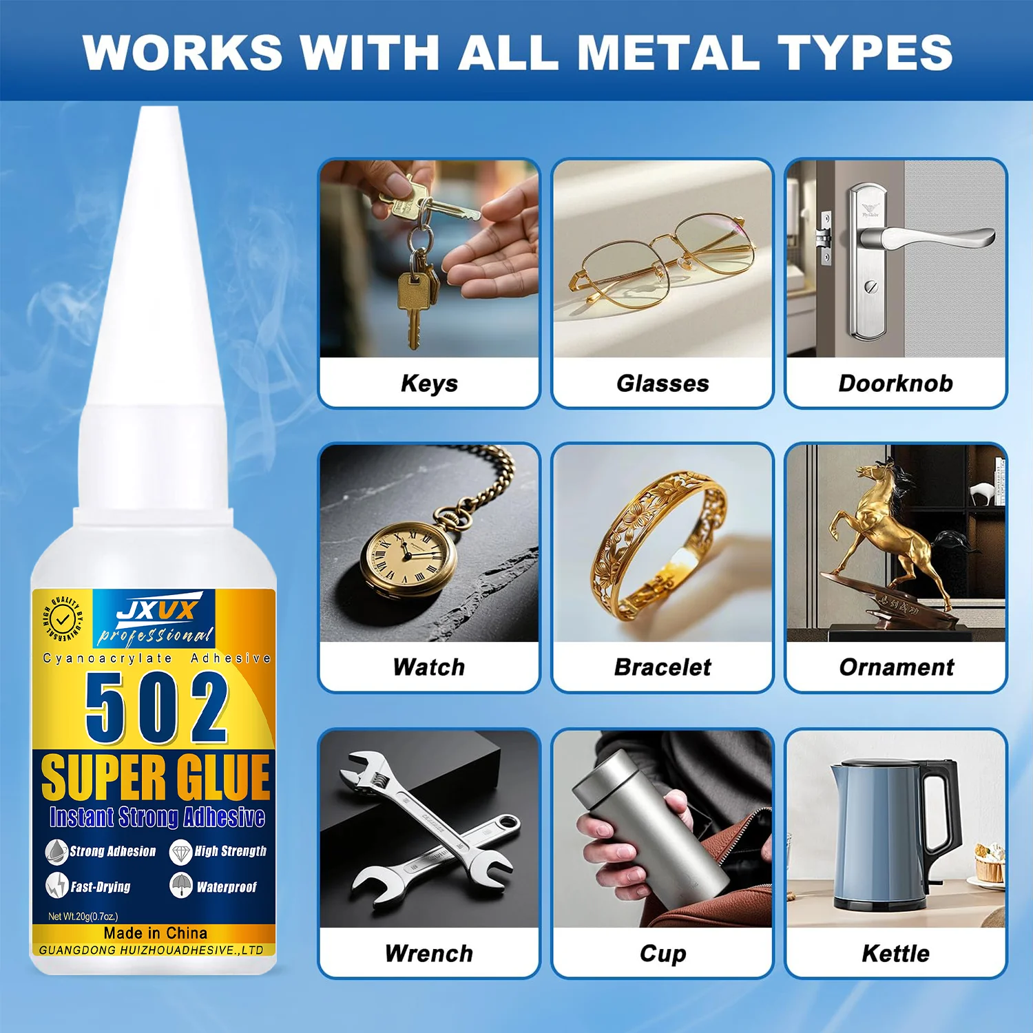 JXVX 1-5 piezas de pegamento súper fuerte 502 pegatina de juego rápido resistente a altas temperaturas adecuada para metal, plástico, PVC y madera potente pegamento líquido con dispensador incluido.