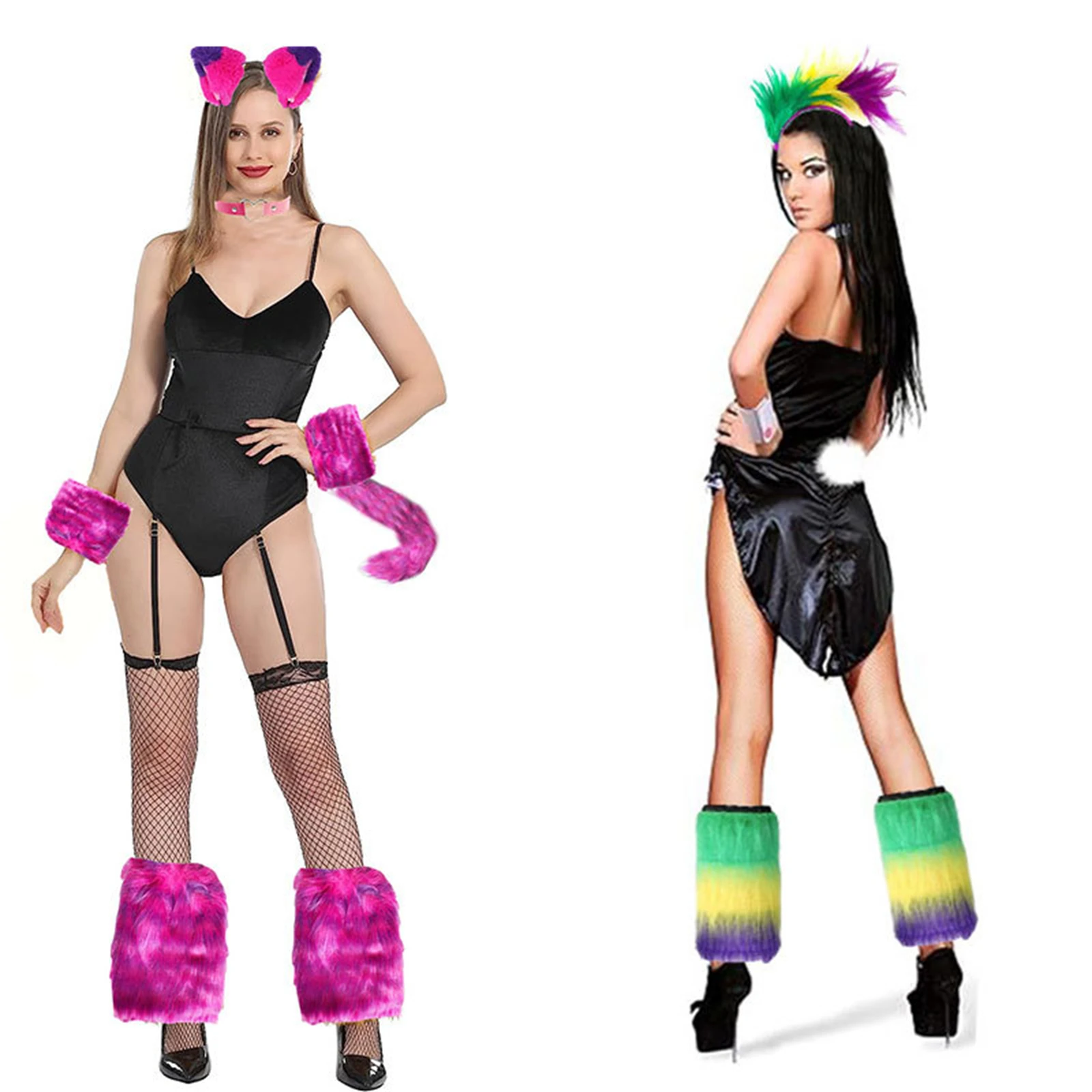 

Adult Women Cosplay Cat Ears Tail Set Halloween Fox Wolf Ear Headband Artificial Fur Tail Accessories Animal Costume Party Prop