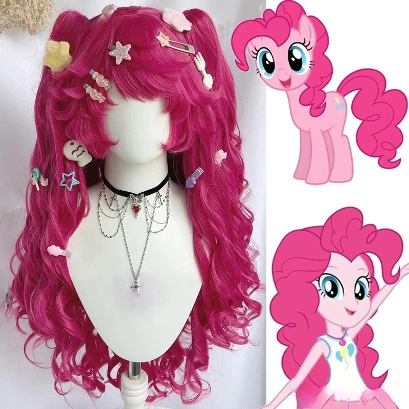Anime Pinkie Pie Cos PP Pinkamena Diane Pie Cosplay Personification My Cos Cute Lovely Pink  Wig Wavy Curls Party Synthetic Hair