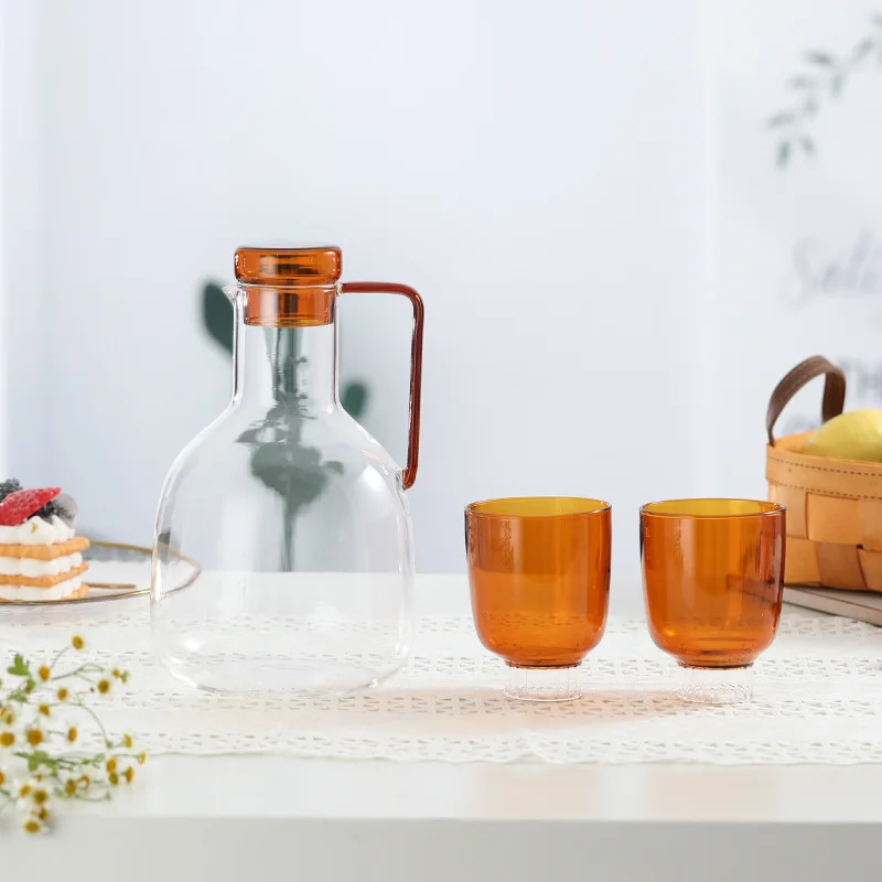 Nordic Colored Heat-Resistant Glass Cool Kettle Home Water Bottle Original Light Luxury Milk Kettle Juice Jug and Coffee Cup Set