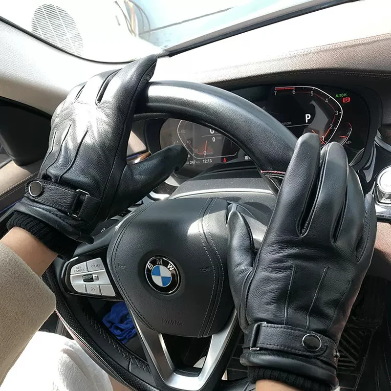 2024 Upgraded Thickening Winter Warm Glove, Leather Gloves for Men and Women , Wool Lining, Comfortable and Warm, Touch Screen