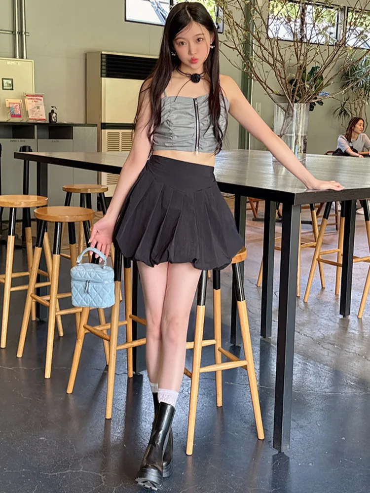 Primavera Verão 2025 Saia  de Cintura Alta em Linha A Fena Casual Sexy com Alças Saia de Fibra de Poliéster Estilo de...