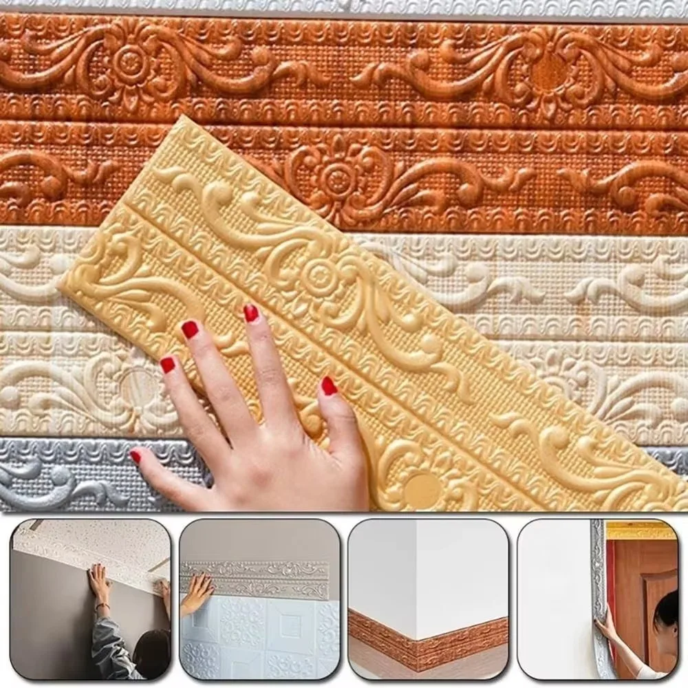 2.3 Meters/Roll Ceiling Decoration Strip 3D Foam Self-Adhesive Wall Trim Line Anti-collision Waterproof Foam Edge Banding