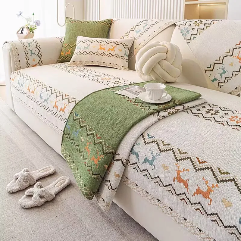 

Синельный коврик для дивана, четыре сезона, нескользящая подушка, чехол для дивана в богемном стиле, коврик для сиденья с изображением лося, спинка, перила, чехлы