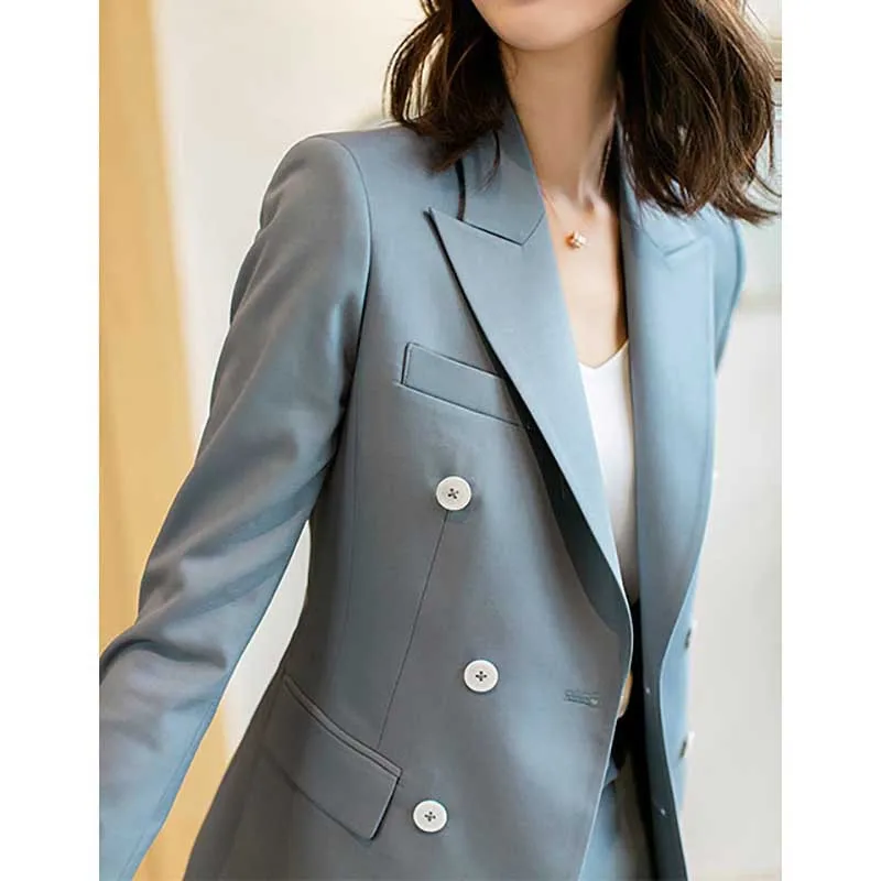 Allingentle Women's Slim Fit Pantsuit 2 Piece Suit Elegant Flap Pocket Blazer & Pants for Casual Office Customize
