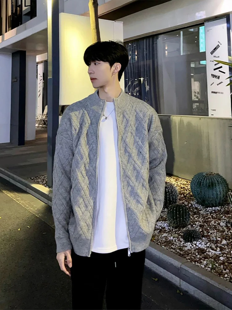 

Мужской кардиган в американском ретро-стиле: весенне-осенний/зимний вязаный свитер-кардиган с воротником-стойкой, модный, премиум-класса