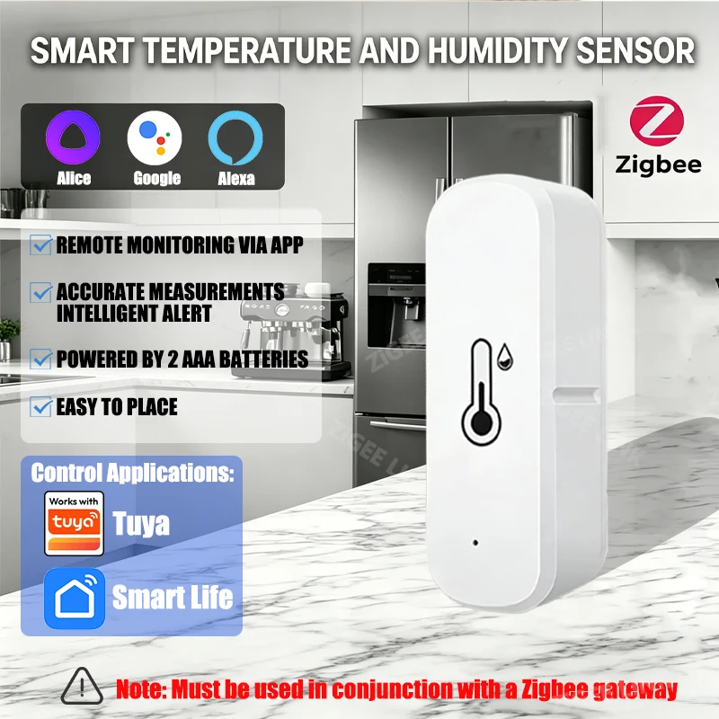 ZigBee3.0 Smart Home Temperature Humidity Sensor APP Remote Alarm High Precision Thermometer Hygrometer Required Zigbee Gateway