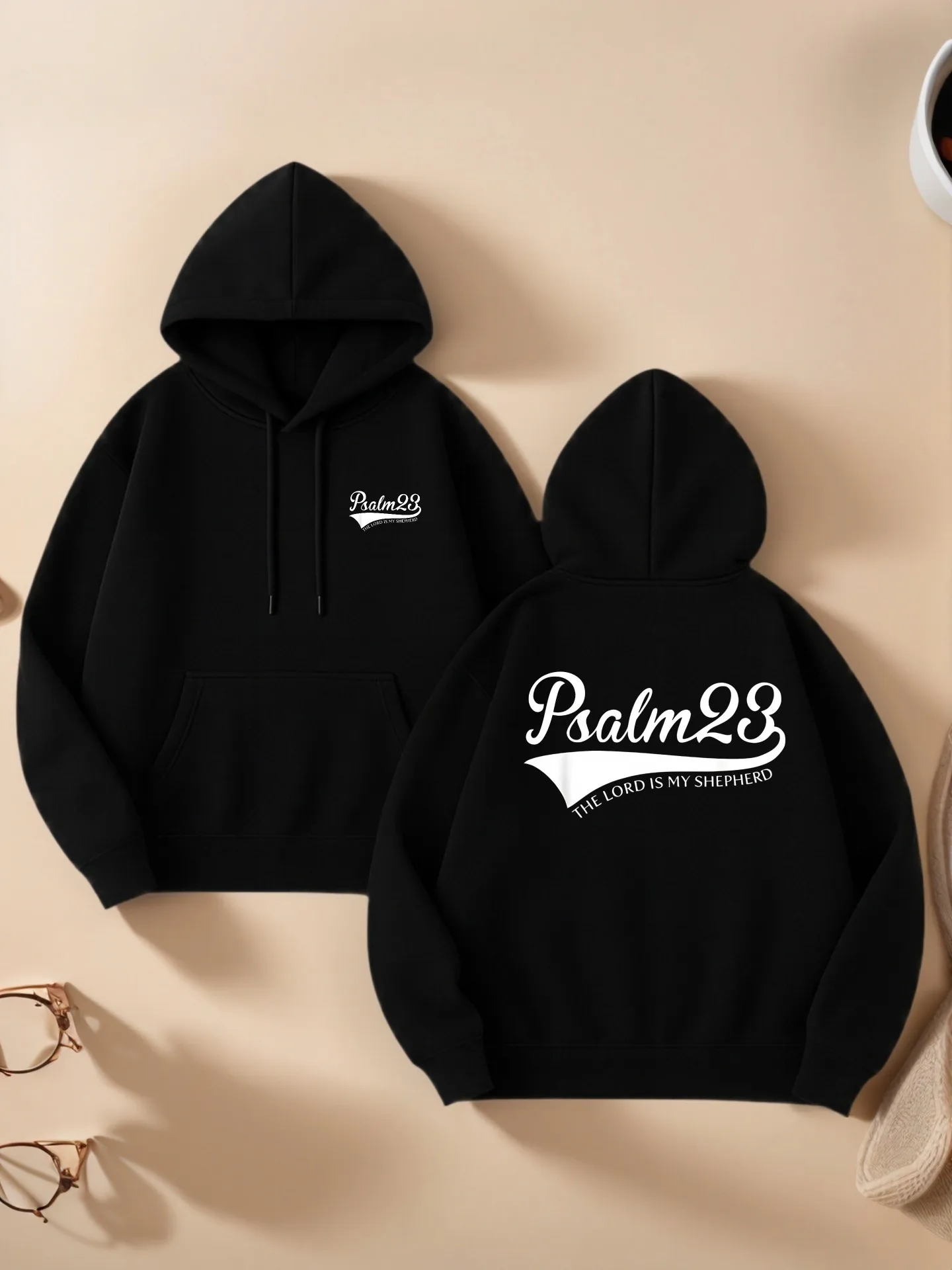 

Psalm 28 Graphic Print Essential Hoodie, Casual Aesthetic Design, Fleece Lined, Casual Everyday Wear, For Men